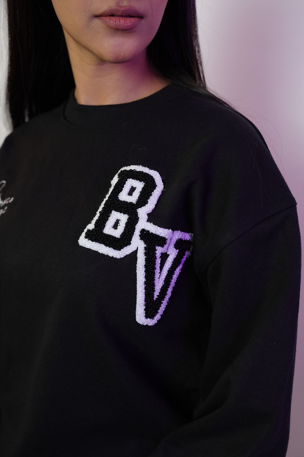 Her Varsity Terry Black Sweatshirt - 350 gsm