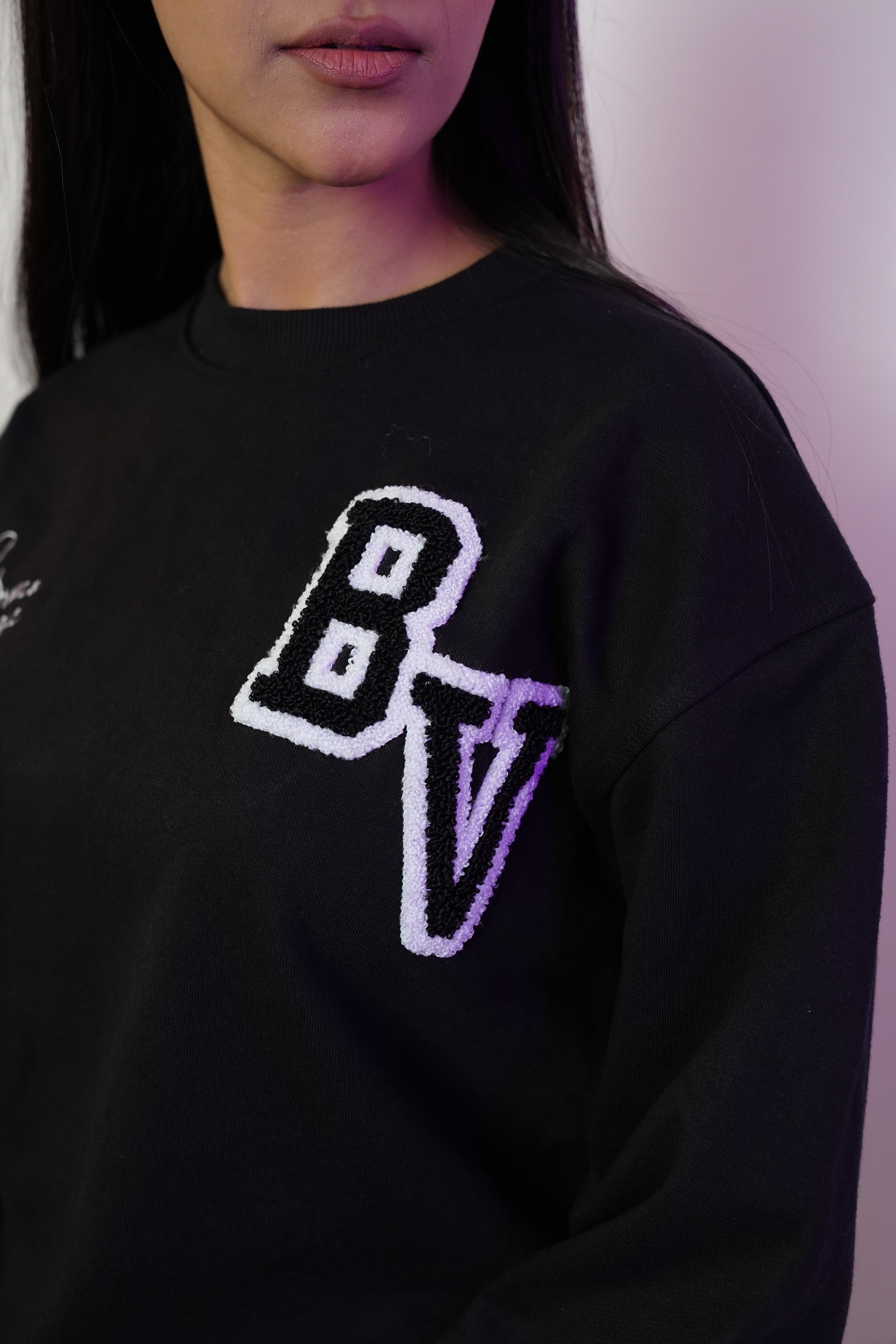 Her Varsity Terry Black Sweatshirt - 350 gsm