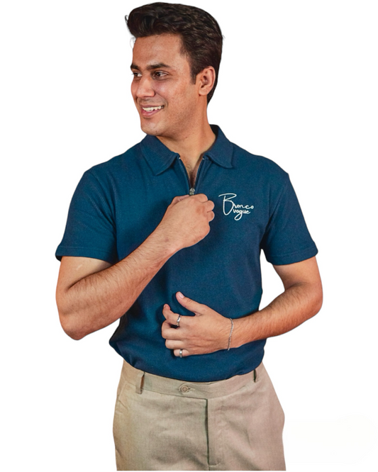BV - Blue Knitted Zipper Polo