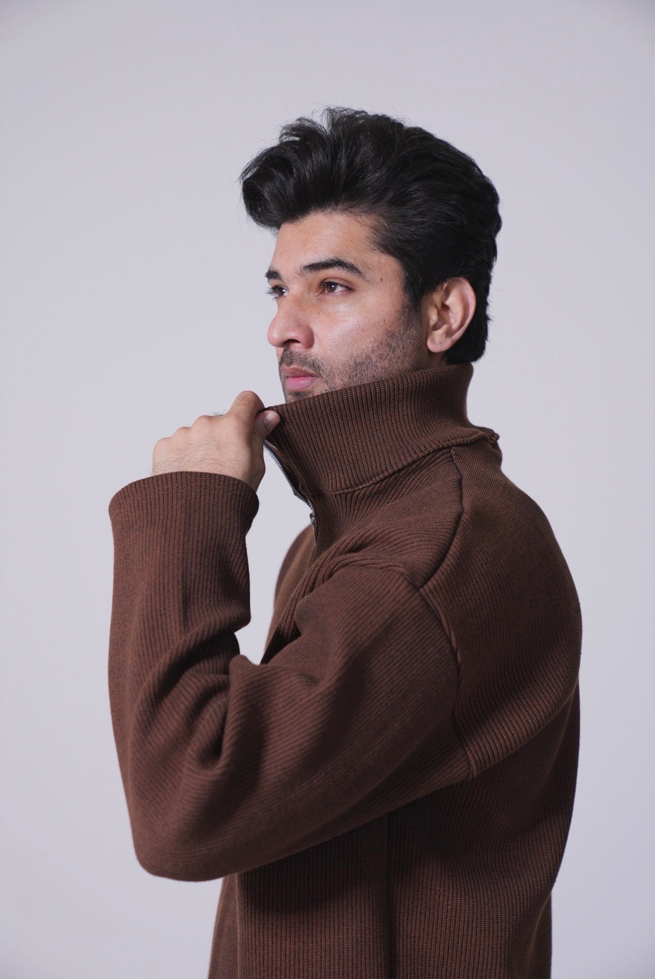 Half Zip Knitted Pullover - Coffee Brown