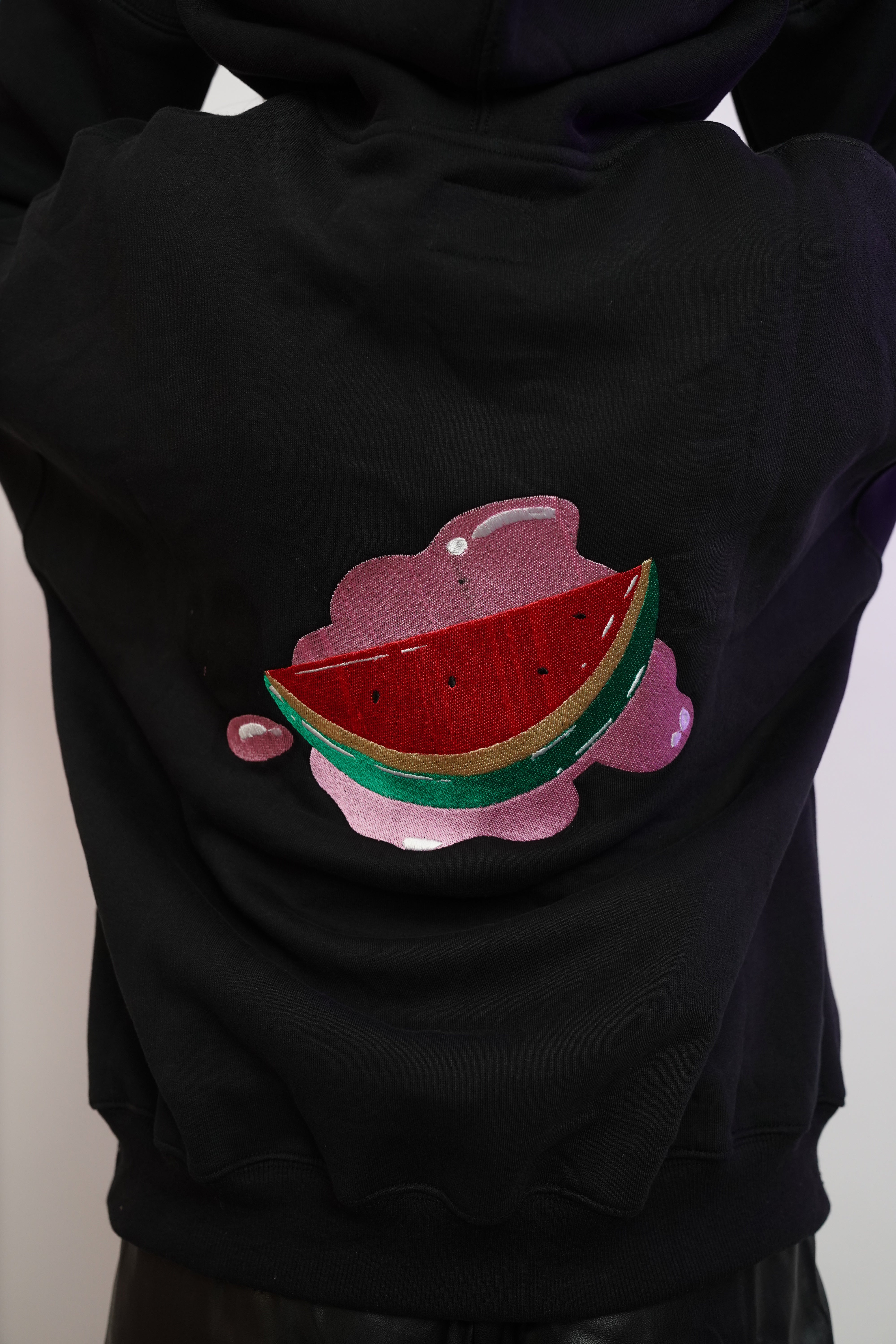 Watermelon Embroidered Black Hoodie - 500 gsm