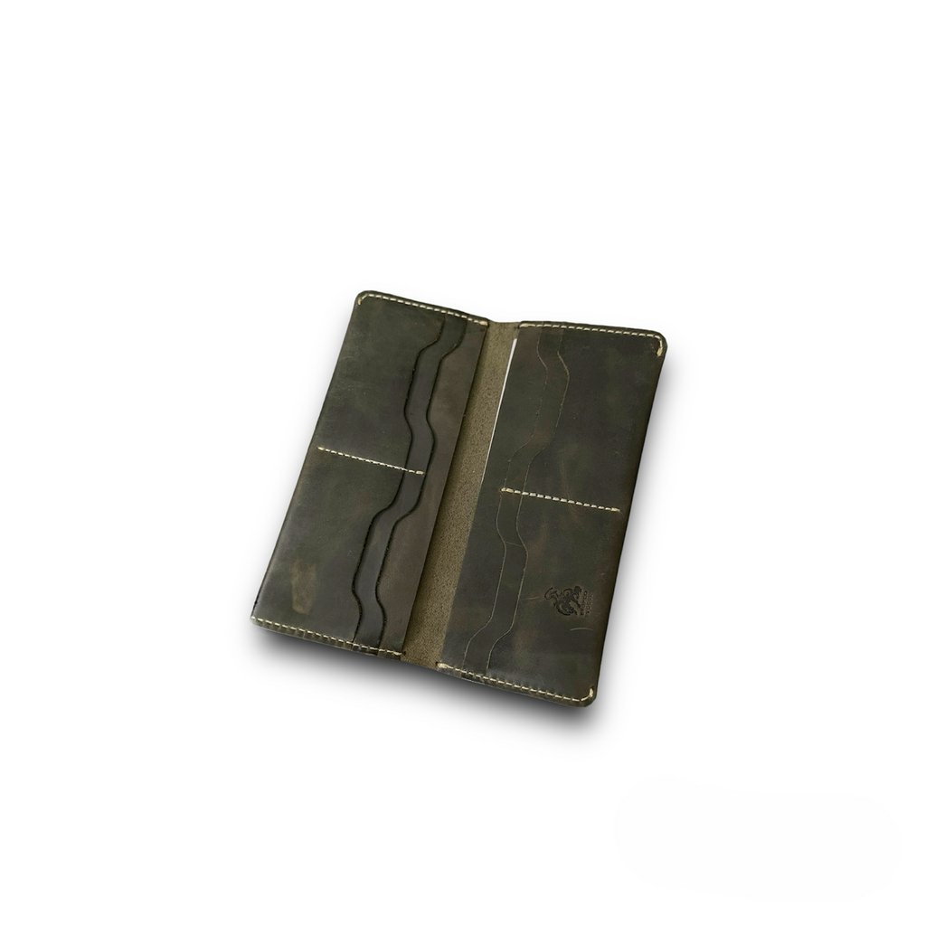BV- Olive Green Original Leather Long Wallet - Bronco Vogue