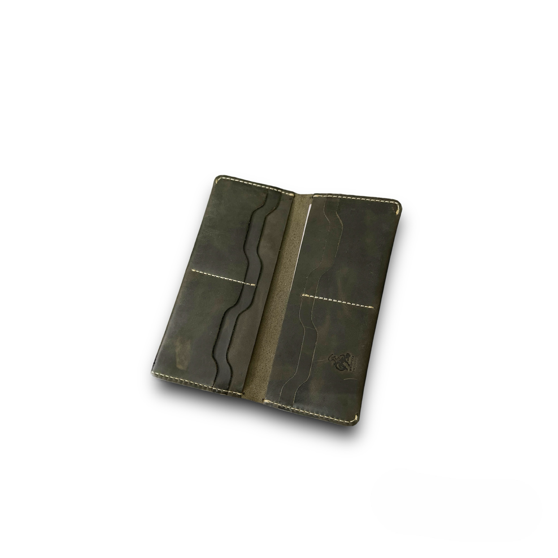 BV- Olive Green Original Leather Long Wallet - Bronco Vogue
