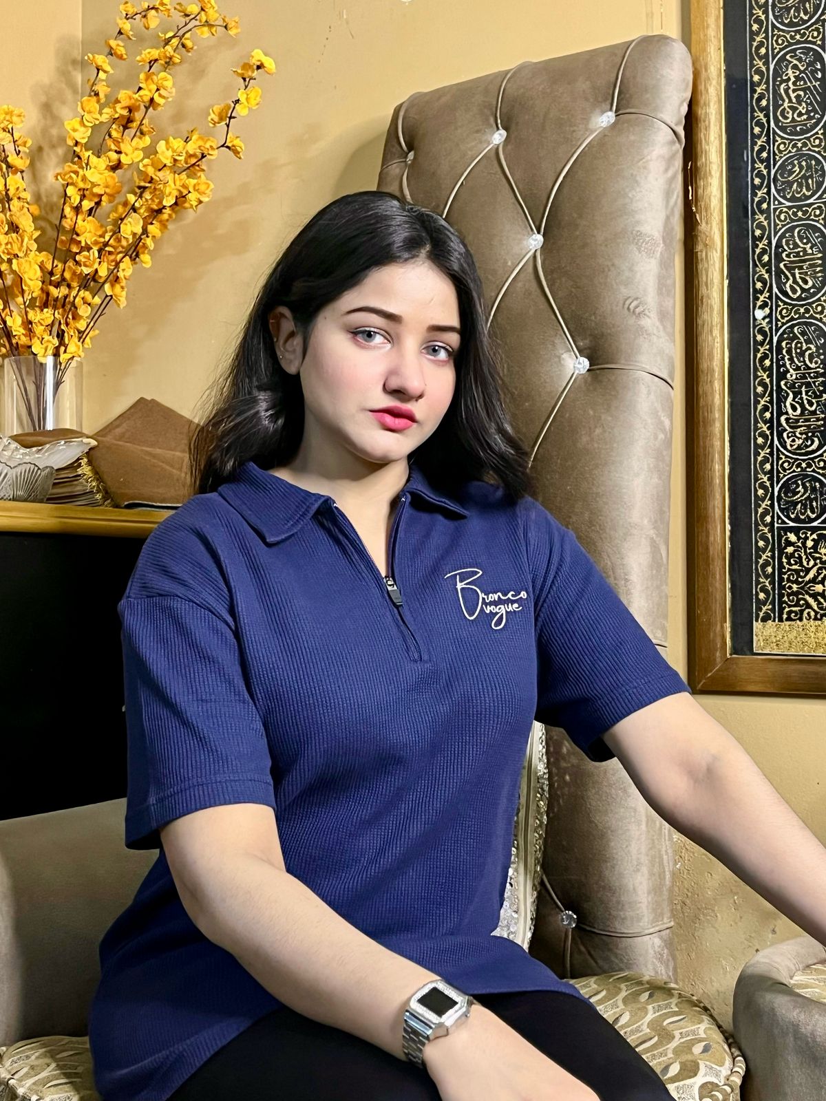 BV - HER Blue Knitted Zipper Polo