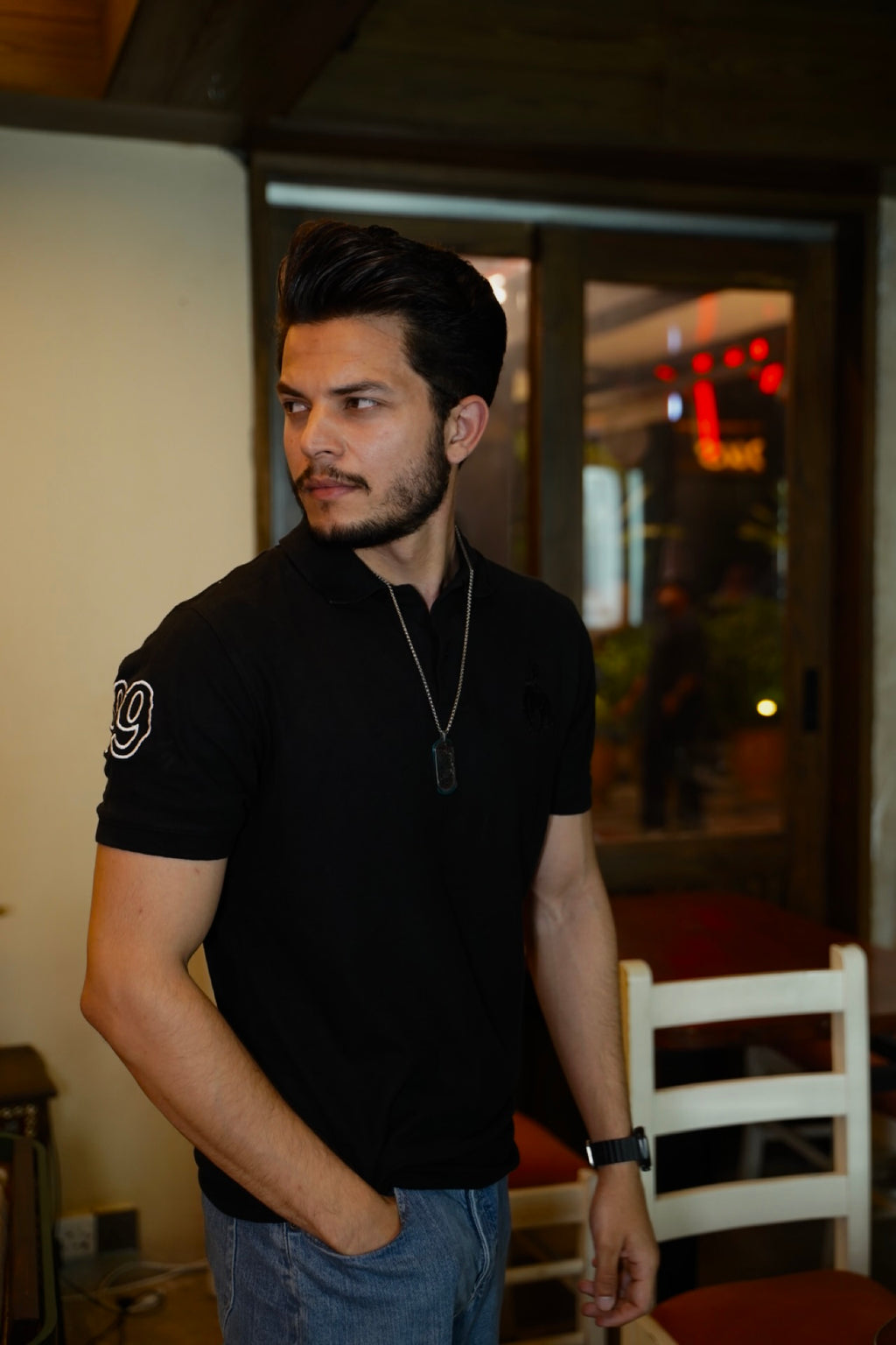 BV - Black POLO shirt with Black Logo - Bronco Vogue