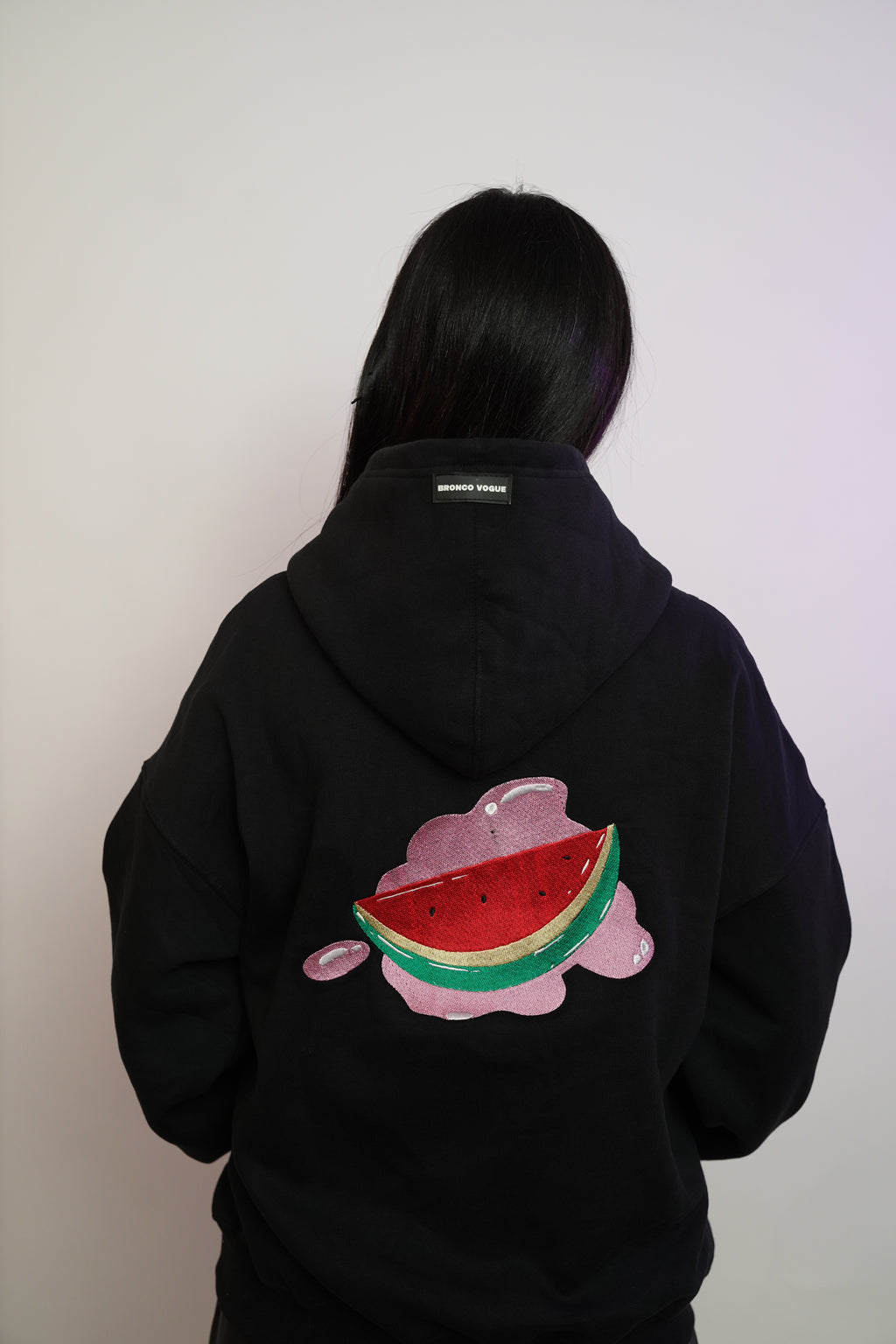 Watermelon Embroidered Black Hoodie - 500 gsm
