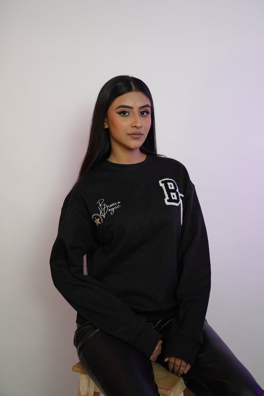 Her Varsity Terry Black Sweatshirt - 350 gsm
