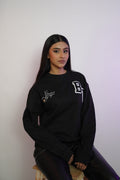 Her Varsity Terry Black Sweatshirt - 350 gsm