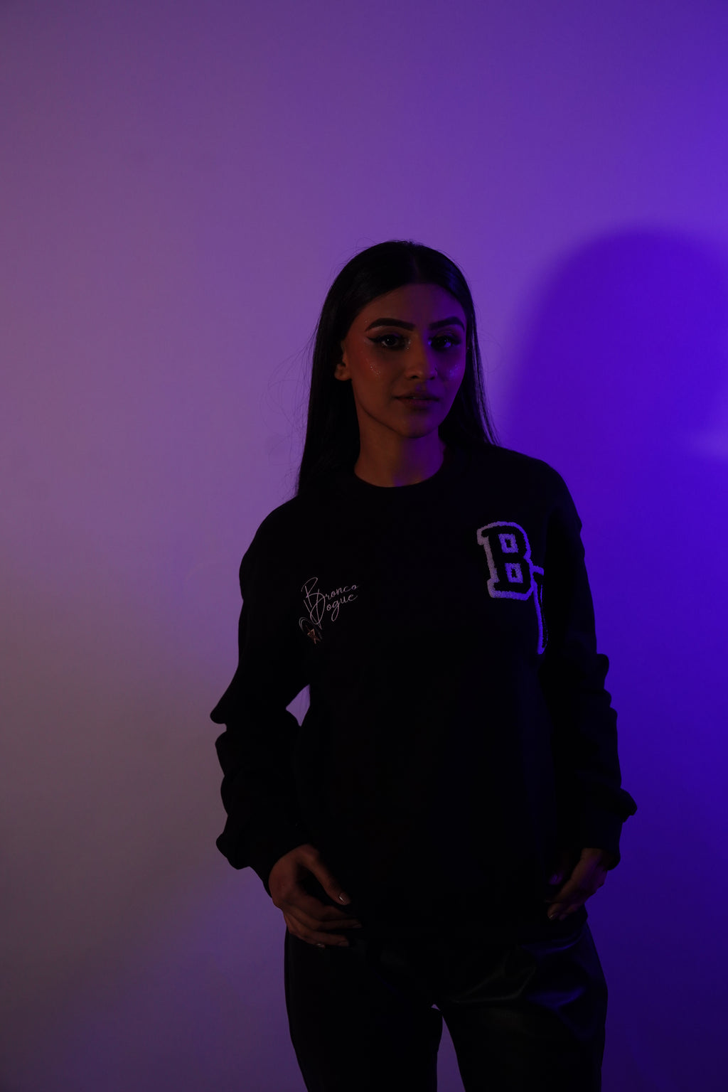 Her Varsity Terry Black Sweatshirt - 350 gsm