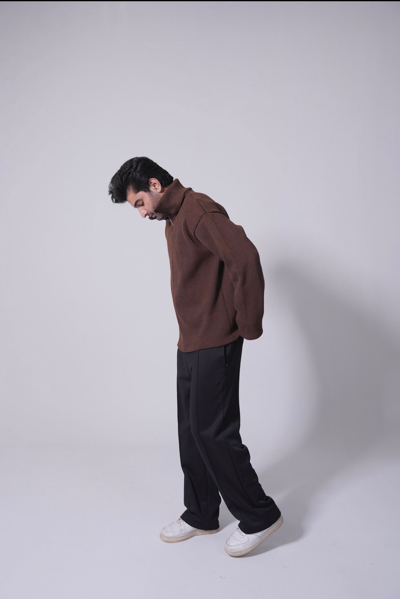 Half Zip Knitted Pullover - Coffee Brown
