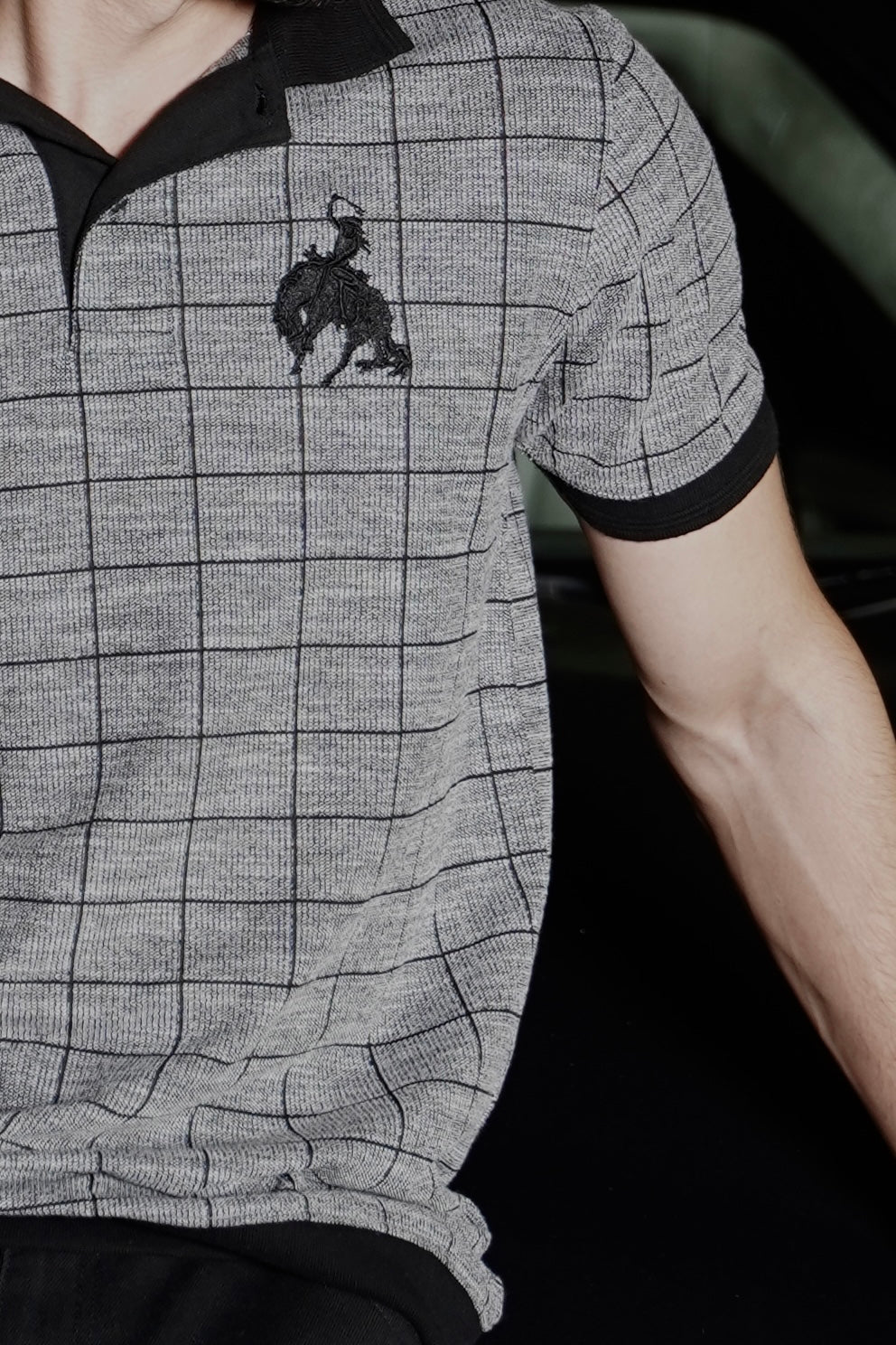 BV - Black/Grey checked POLO shirt - Bronco Vogue