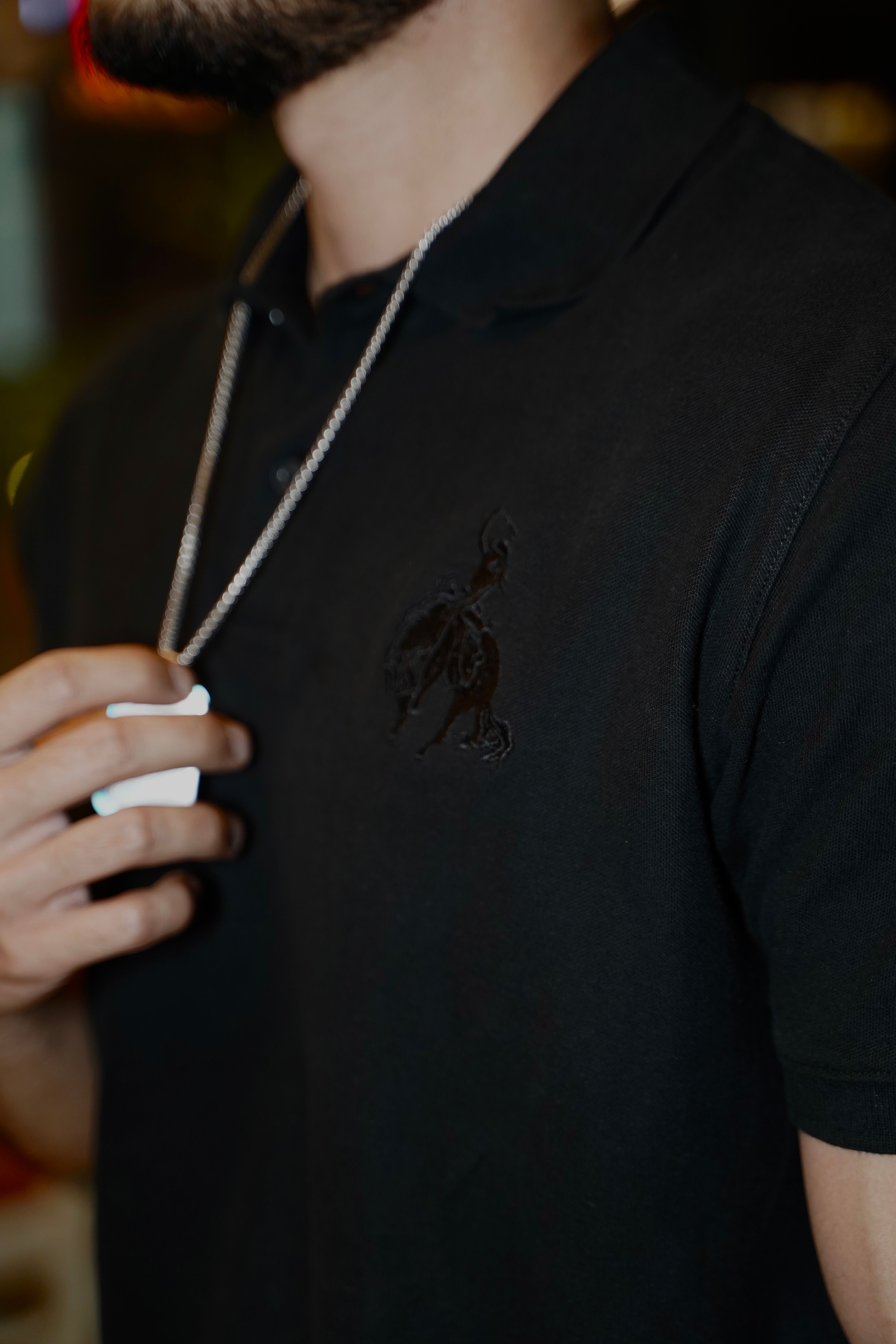 BV - Black POLO shirt with Black Logo - Bronco Vogue