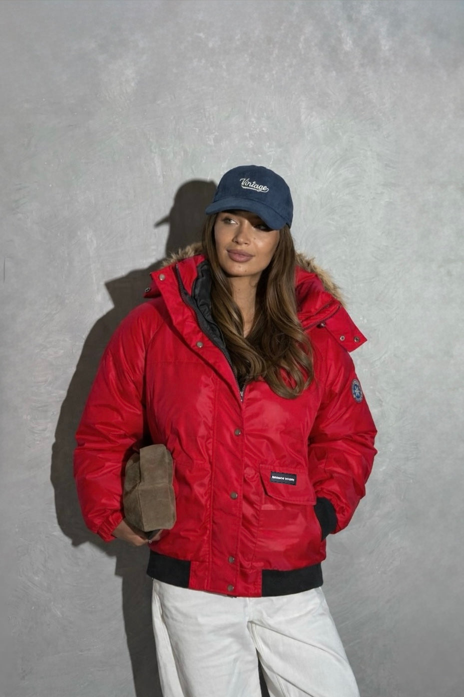 Red - Fur hoodie puffer jacket