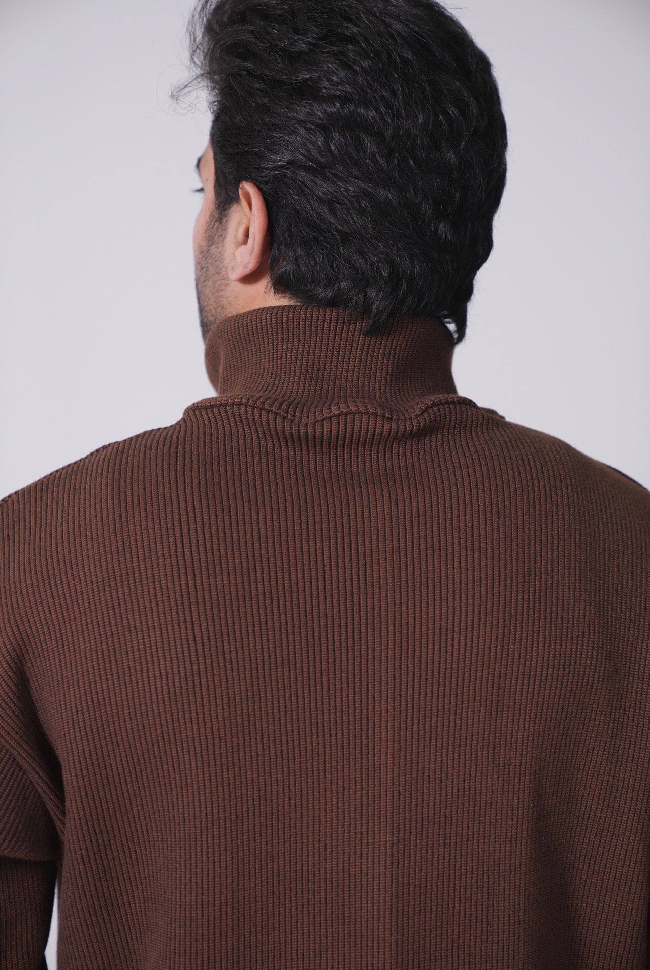 Half Zip Knitted Pullover - Coffee Brown