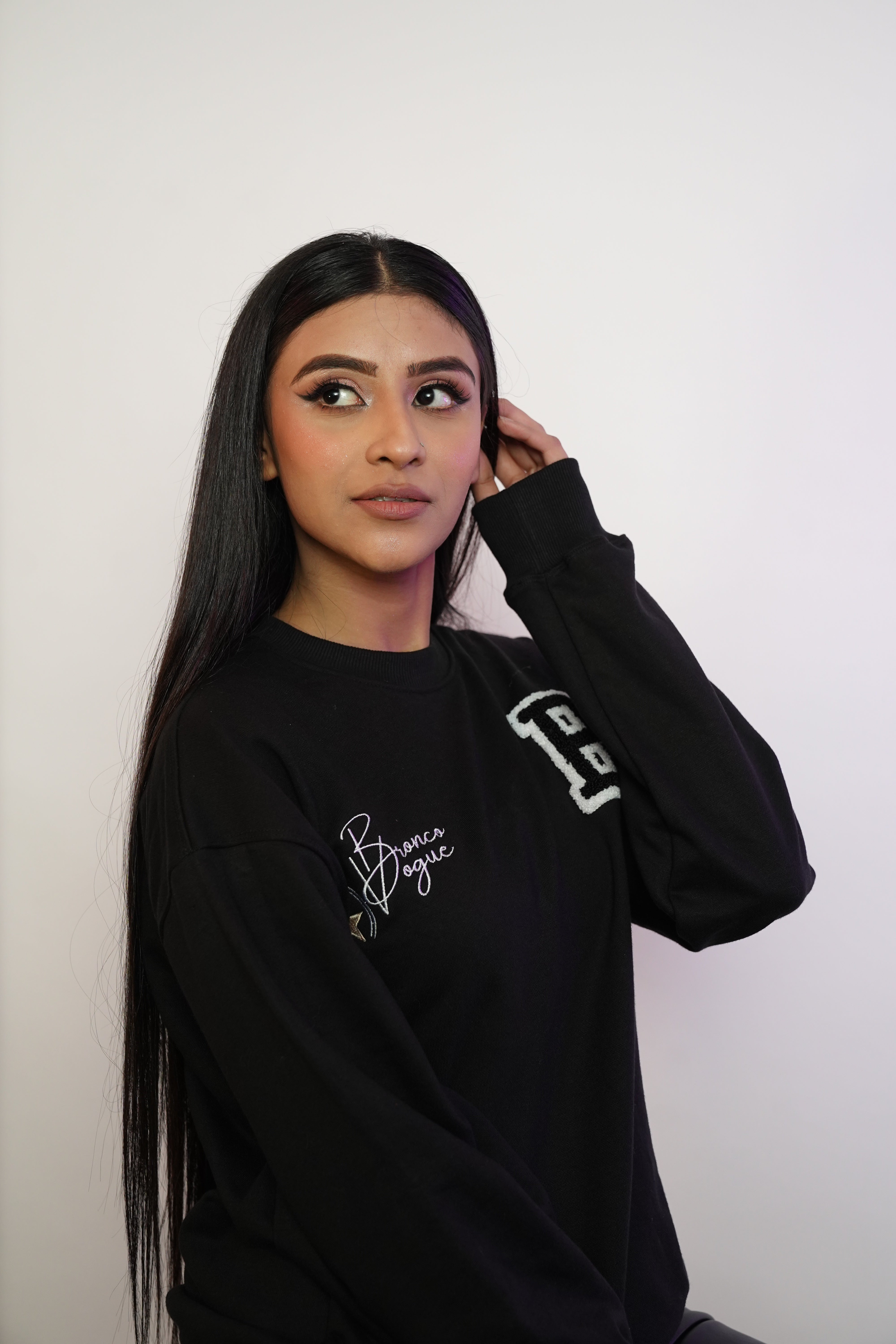 Her Varsity Terry Black Sweatshirt - 350 gsm