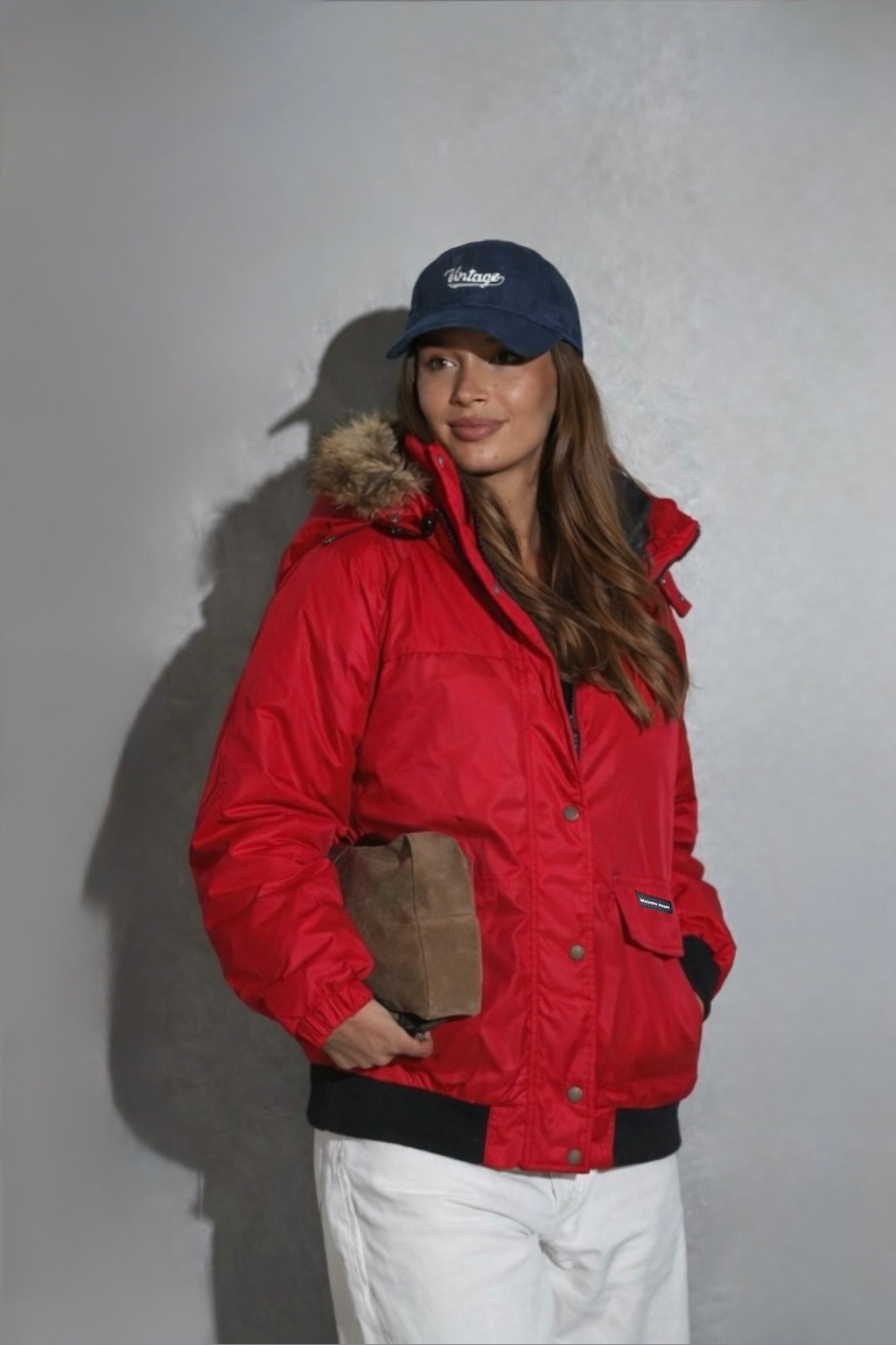 Red - Fur hoodie puffer jacket