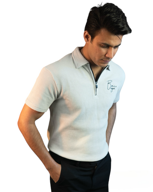 BV - White Knitted Zipper Polo