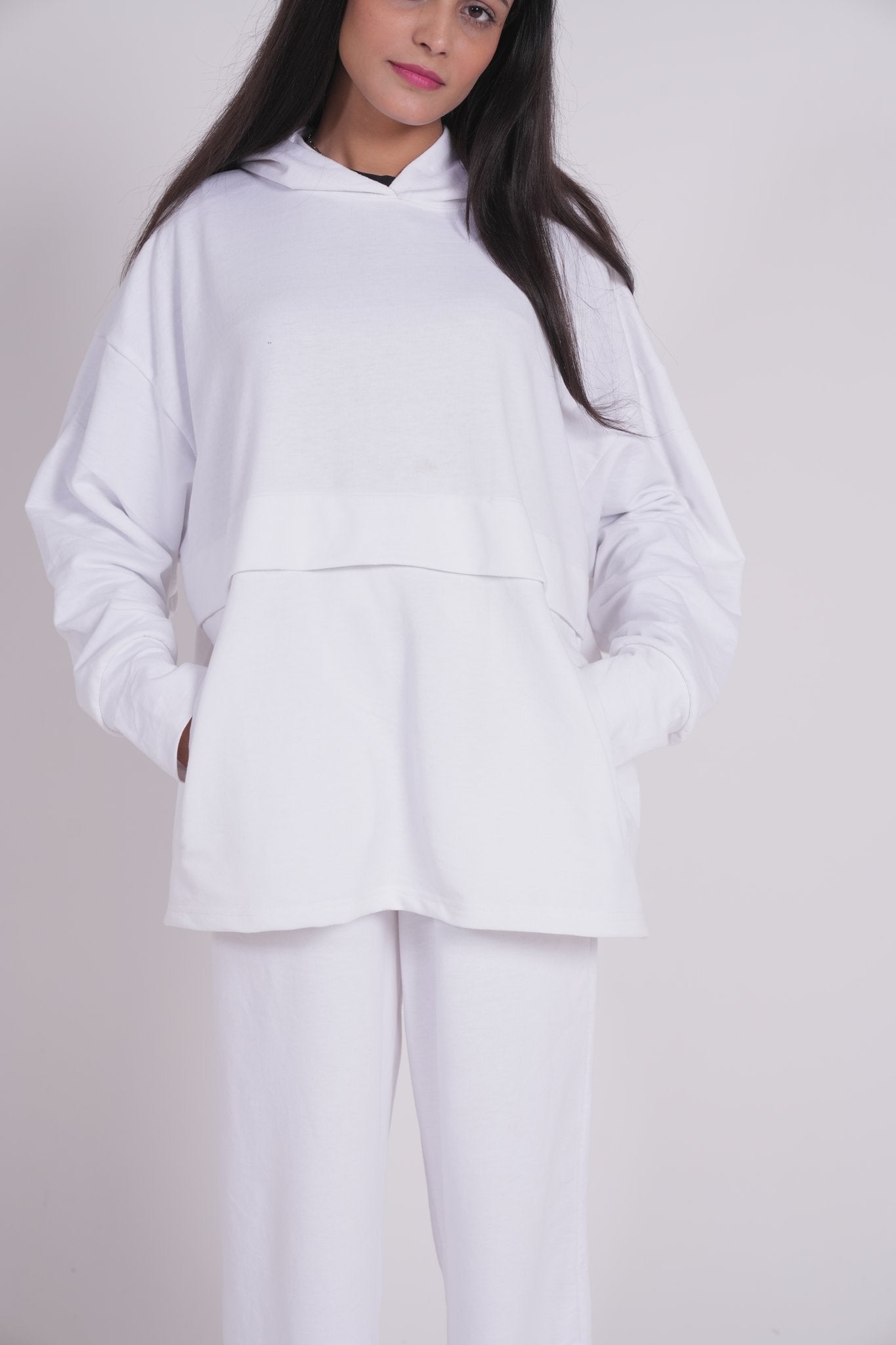 TERRY WHITE PULL OVER HOODIE