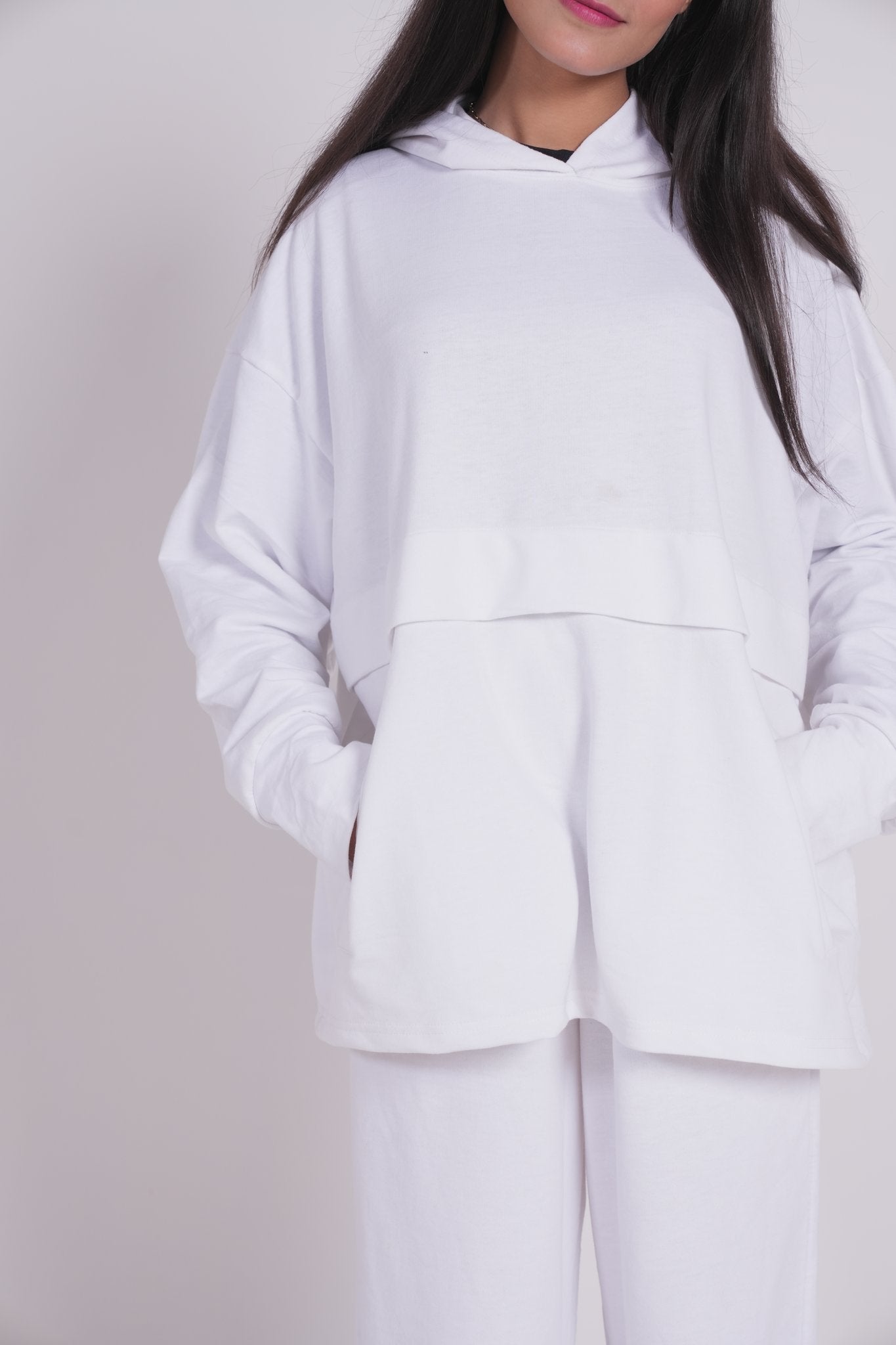 TERRY WHITE PULL OVER HOODIE