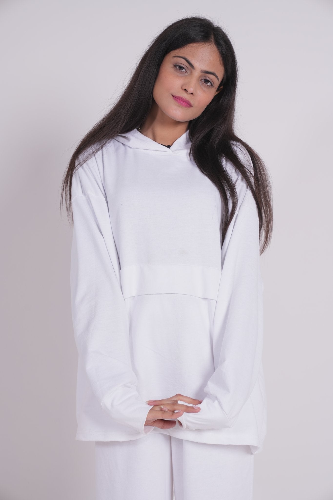 TERRY WHITE PULL OVER HOODIE