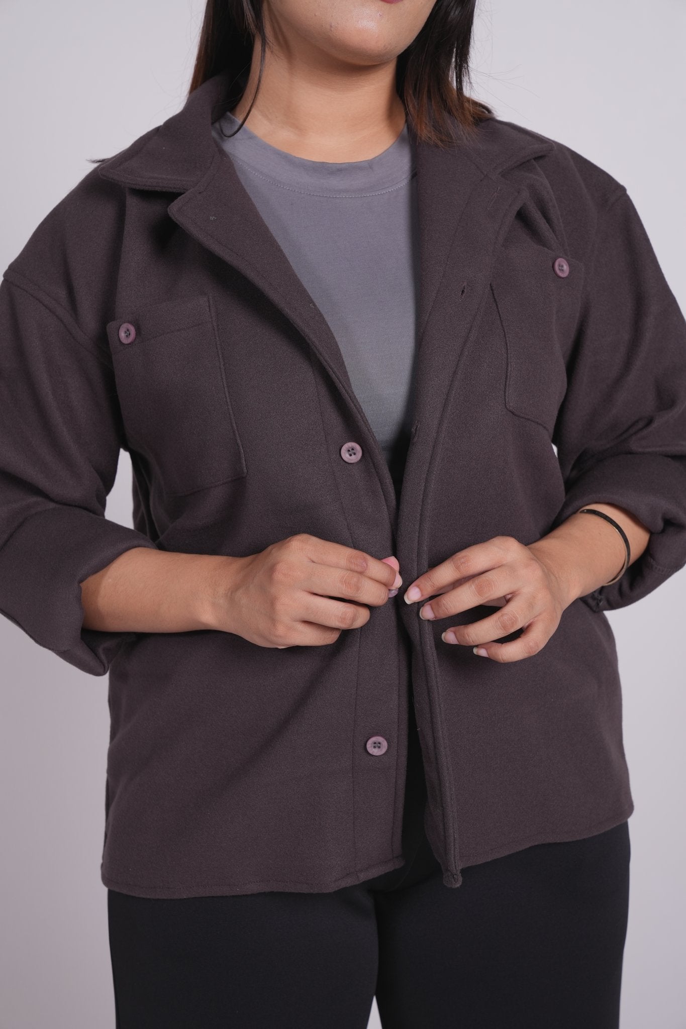 Dark Grey - Classic Shacket Women