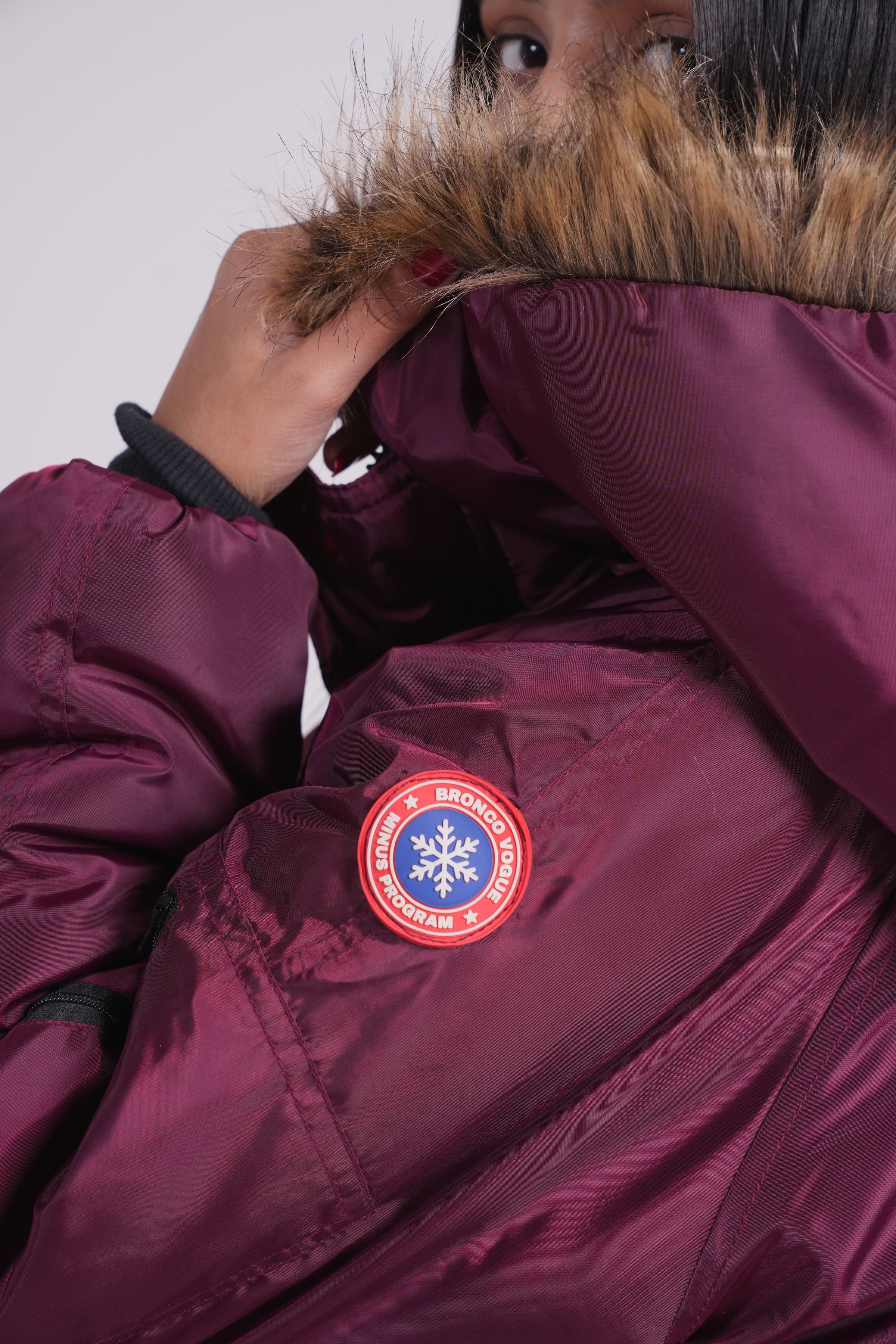 Maroon - Fur hoodie puffer jacket