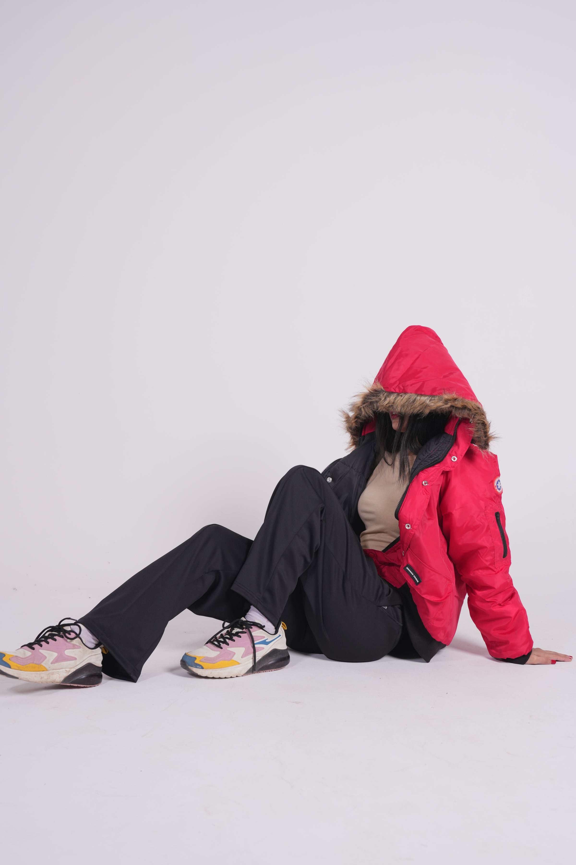 Red - Fur hoodie puffer jacket