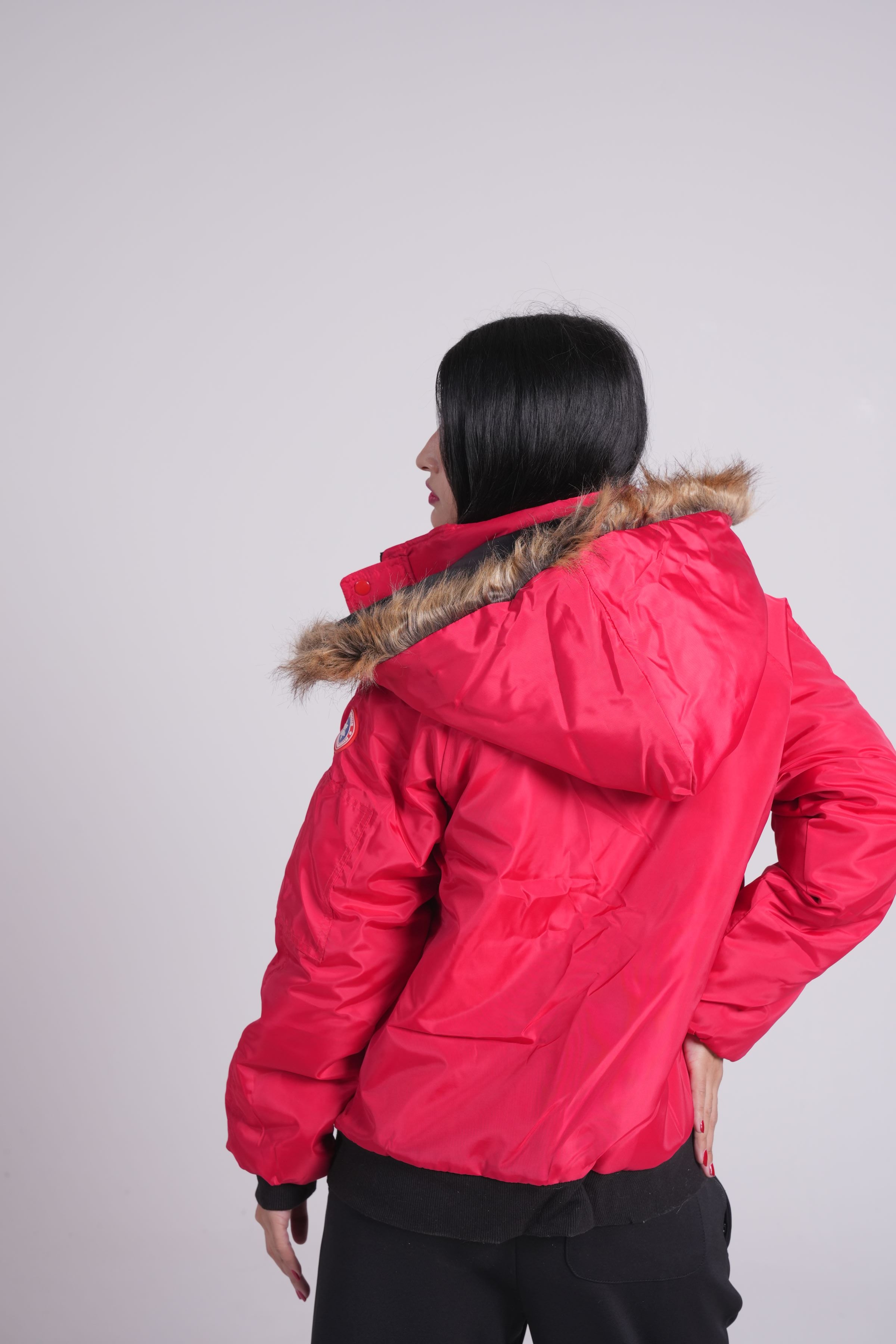 Red - Fur hoodie puffer jacket