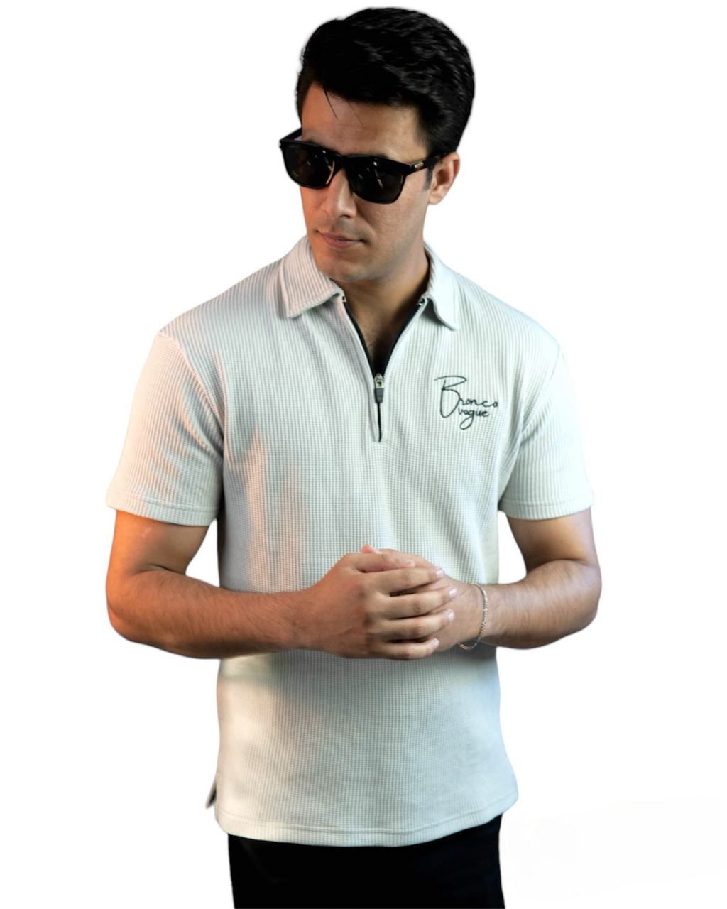 BV - Off White Knitted Zipper Polo