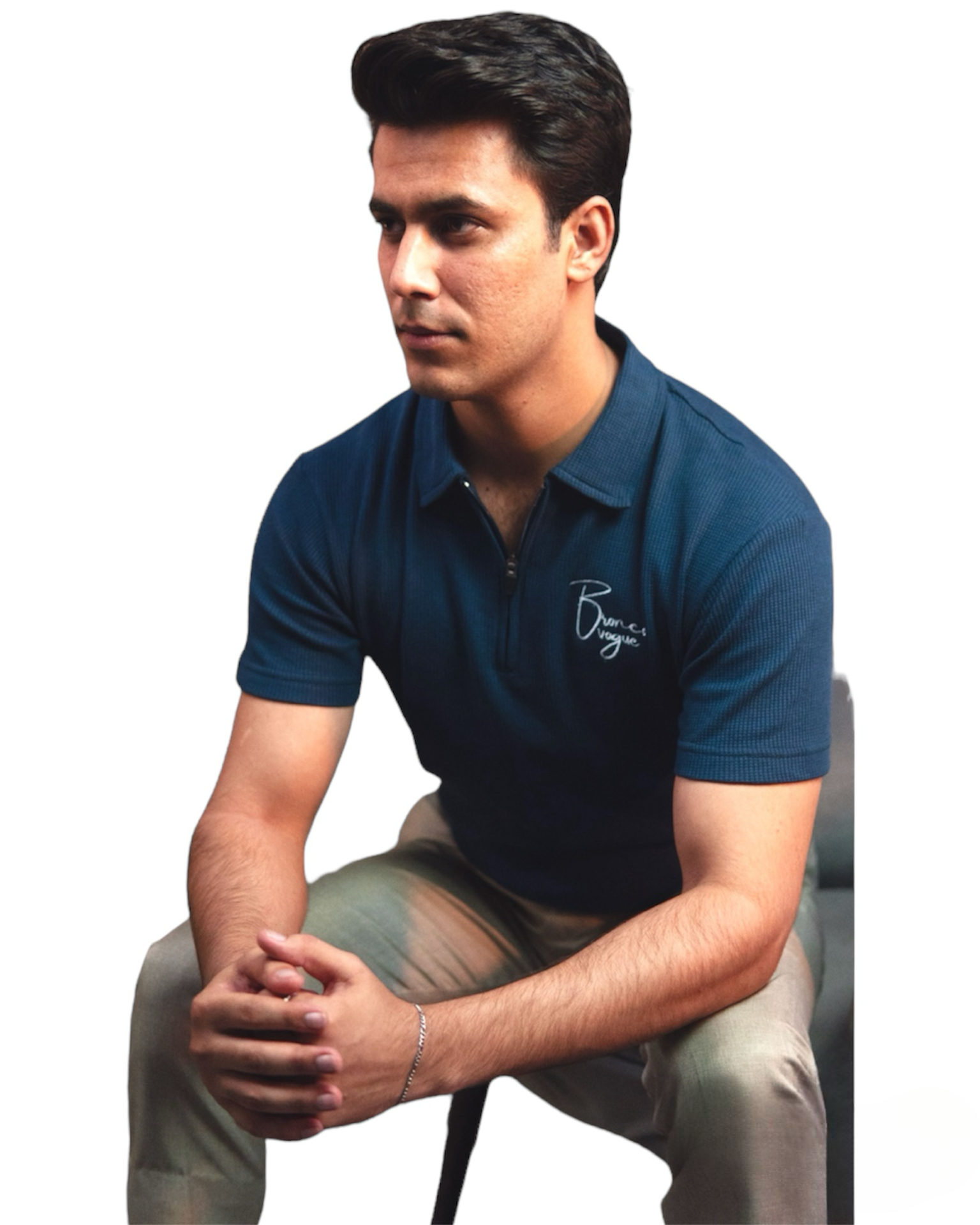 BV - Blue Knitted Zipper Polo