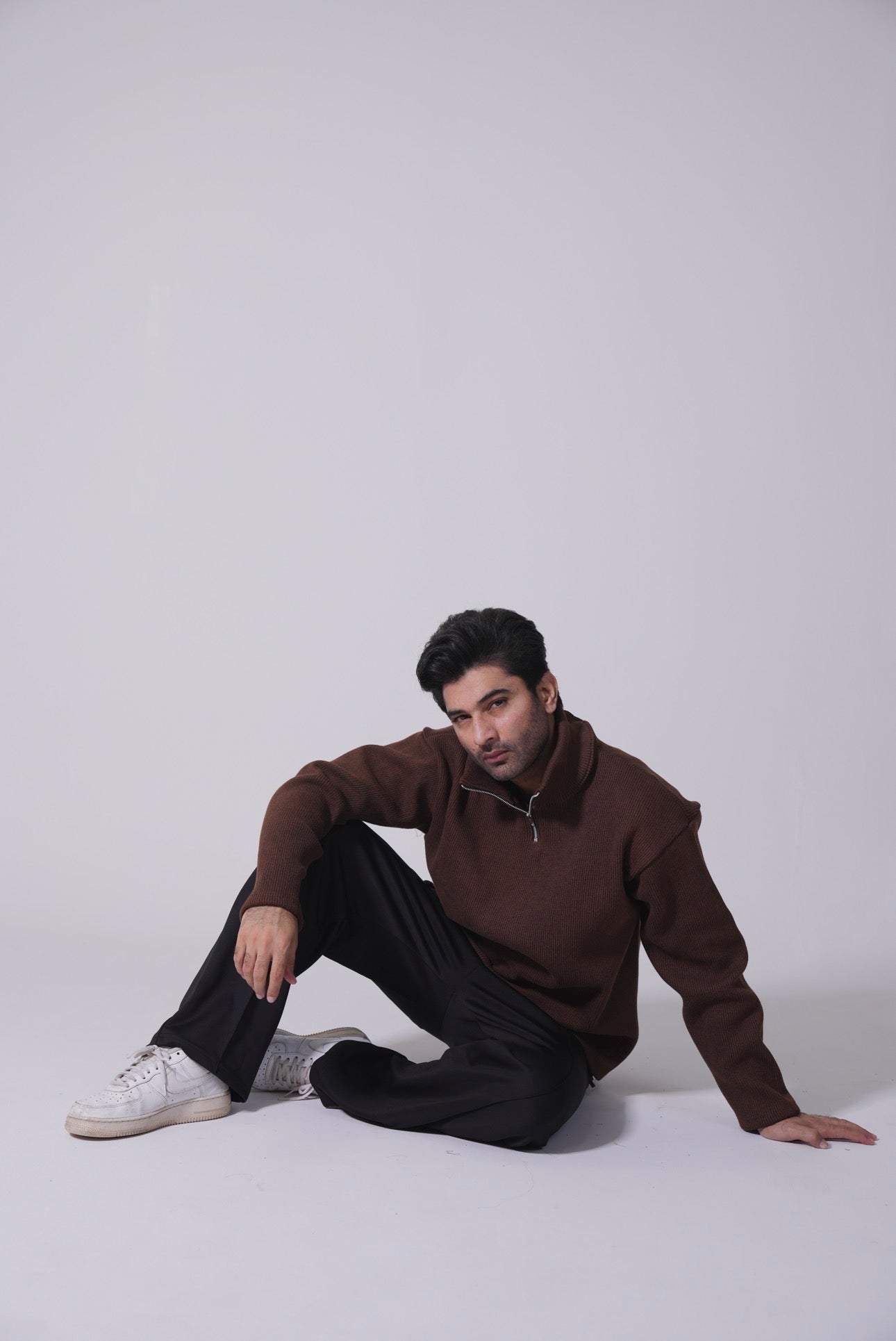 Half Zip Knitted Pullover - Coffee Brown