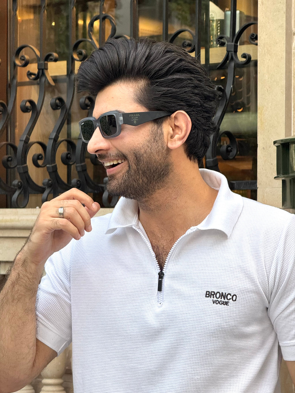 White Zipper Thermal Polo -Old money
