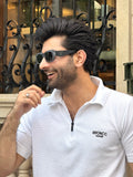 White Zipper Thermal Polo -Old money