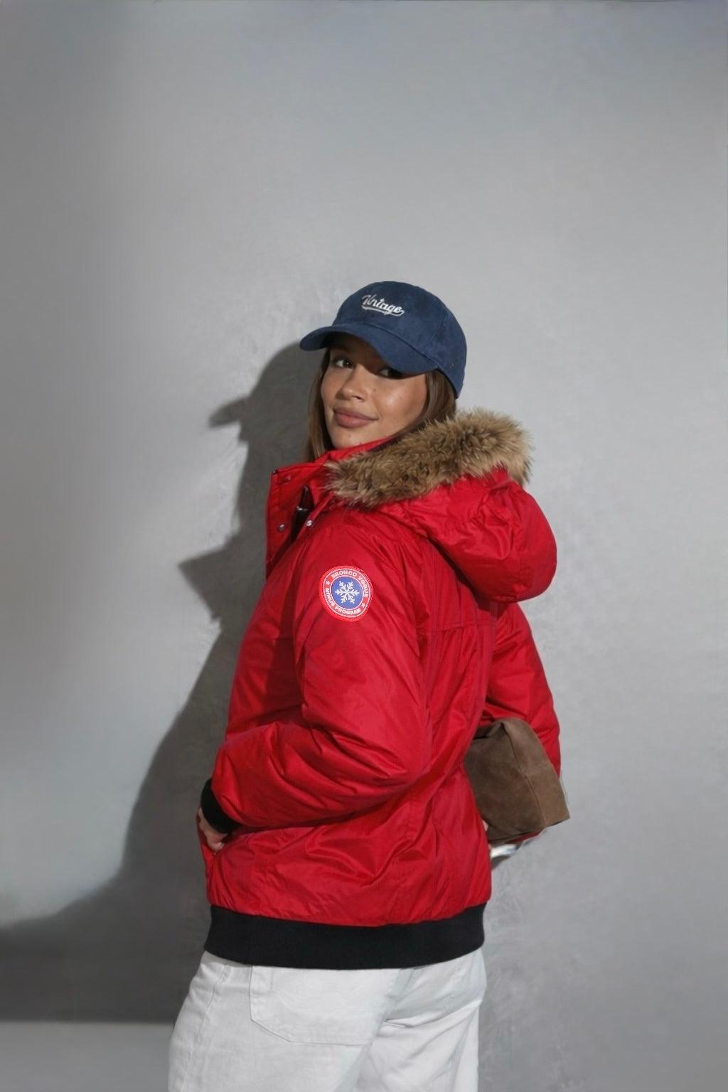 Red - Fur hoodie puffer jacket