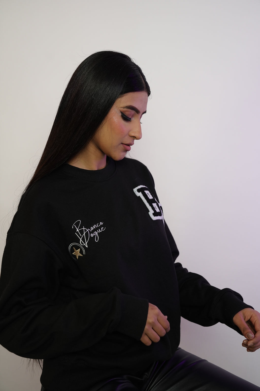 Her Varsity Terry Black Sweatshirt - 350 gsm