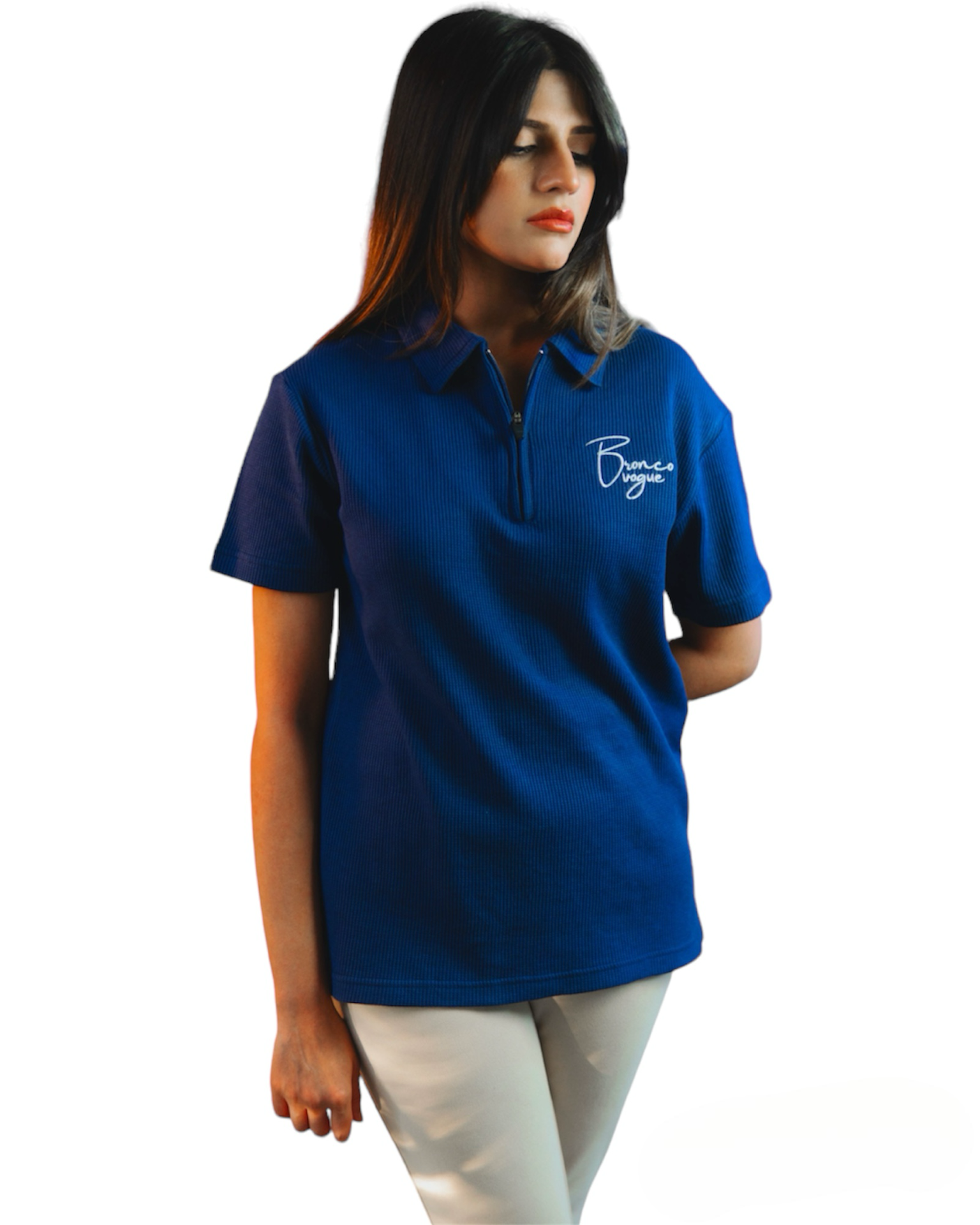 BV - HER Blue Knitted Zipper Polo - Bronco Vogue