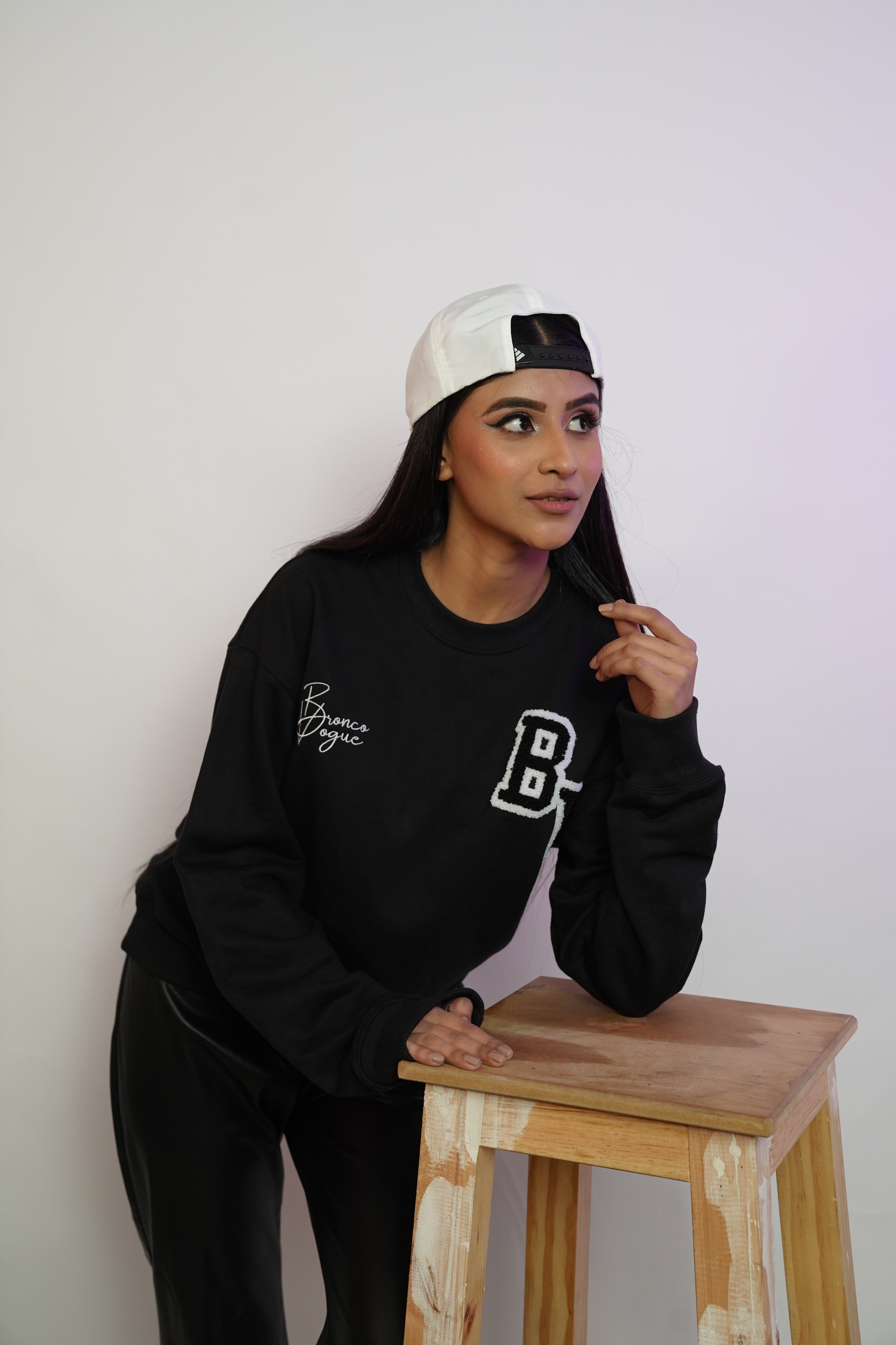 Her Varsity Terry Black Sweatshirt - 350 gsm