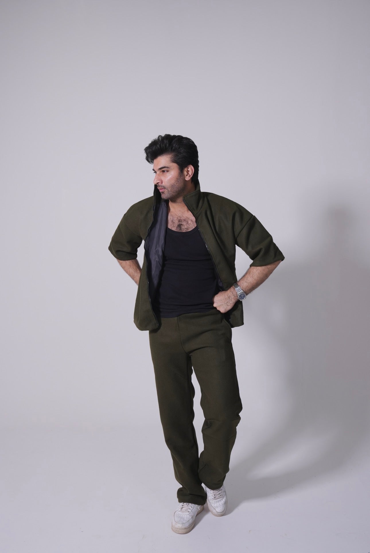 Pure Wool Coord set - Olive Green