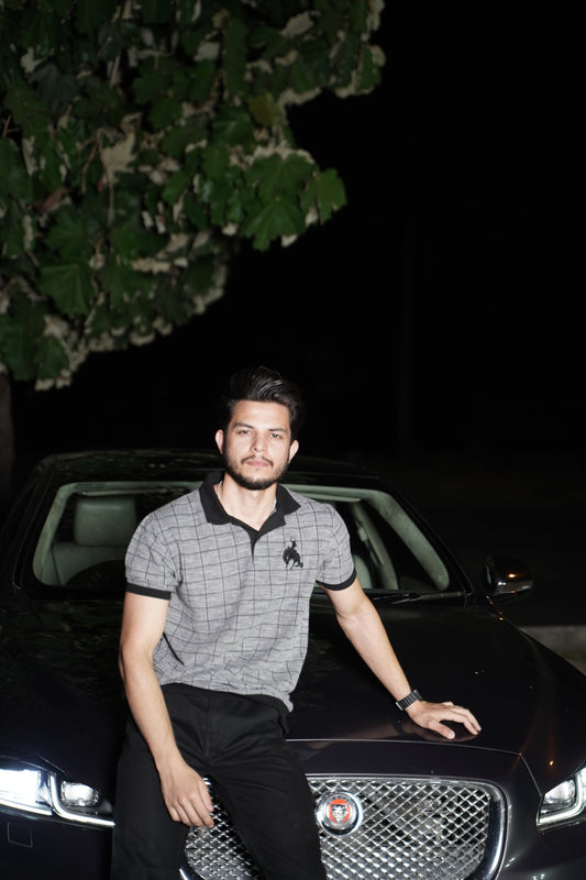 BV - Black/Grey checked POLO shirt - Bronco Vogue