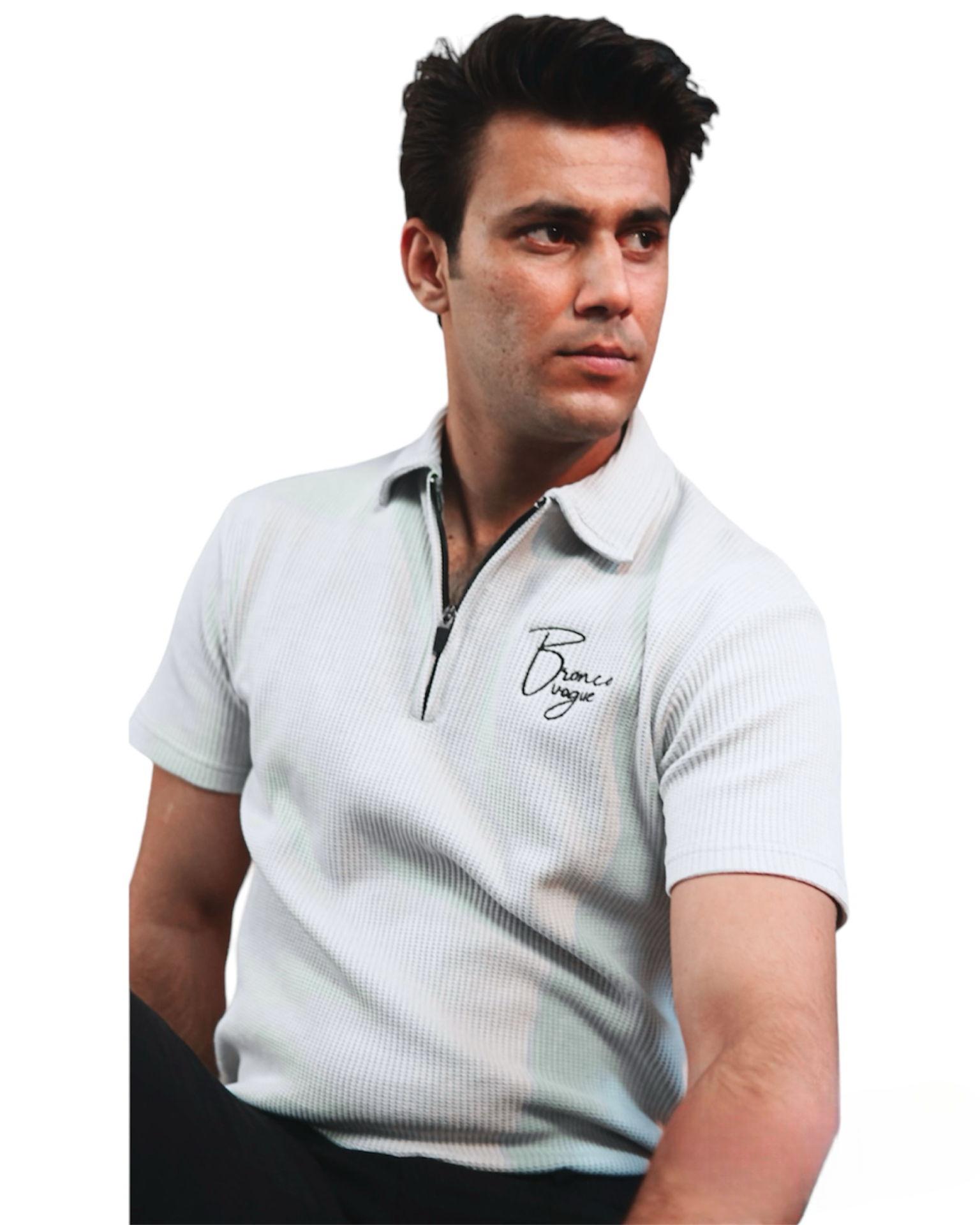 BV - Off White Knitted Zipper Polo