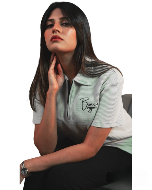 BV - HER White Knitted Zipper Polo - Bronco Vogue