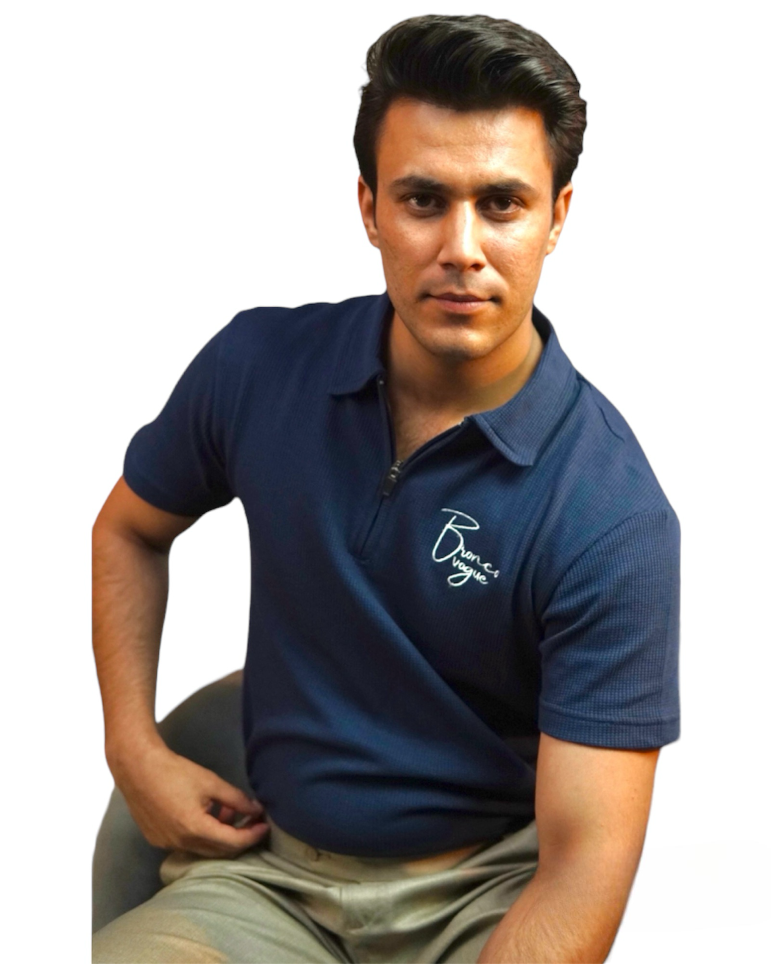 BV - Blue Knitted Zipper Polo