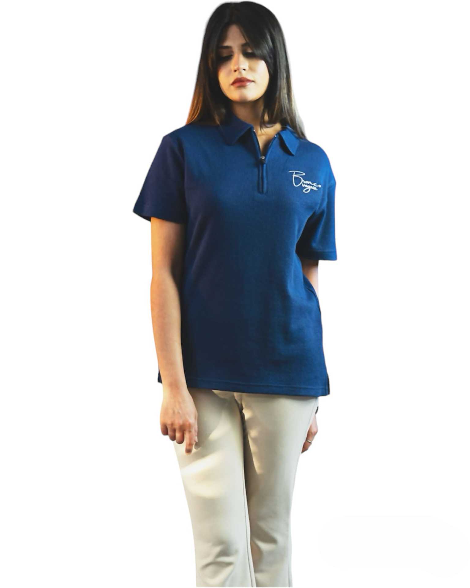 BV - HER Blue Knitted Zipper Polo - Bronco Vogue